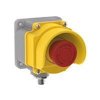 Banner Engineering SSA-EB1PLGRS1-12ED1Q8 Push Turn Emergency Stop: Flush Mounting 40 mm Push Button; Environ. Rating: IP65; Lighted; Color: Green, Red Solid/Flashing; 2 N.C. Safety Contacts; 1 N.O. aux. Contacts; 8-pin M12 QD; ESC-1-YW Button Shroud Installed