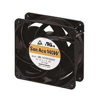 Sanyo Denki 9WL1412P1H001 Axial Fan, 140x140x38mm, 12VDC, Splash/Dust Proof, 100Khr, Ribless, Tach/PWM, IP68