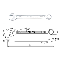 TOPTUL ACEB5252 Standard Combination Wrench 15° Offset (1-5/8")