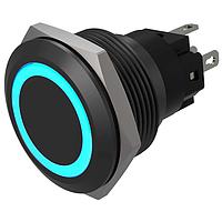 EAO 82-6951.1124 Anti-Vandal Illuminated Pushbutton, Momentary, 22mm, Alu Black, Flush, Ring,Blue, 24V, Solder Terminals