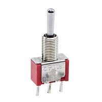 E-Switch 100SP3T1B1M2QE Toggle Switches TOGGLE, 5A 120VAC/28VDC, SPDT On-Off-On, Panel Mount PC Pin