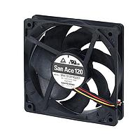 Sanyo Denki 9RA1212M4001 Axial Axial Fan, 120x120x25mm, 12VDC, 63.5CFM, Low Noise, Ribbed, Ball, Wire, Tach