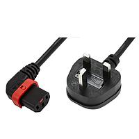 Schaffner IL13P-R-UK1-H05-3100-100 AC Power Cord w/Lock C13+ right-angled, UK plug, H05VV-F, 3x1.00 mm sq., 1 m, Black