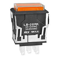 NKK Switches LB26RKW01-5D24-JD Pushbutton Switches ON-ON RECT 24V AMBER LED CLR LNS/AMBR DIF