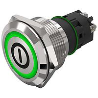 EAO 82-6152.2134.B001 Anti-Vandal 19 mm, Illuminated pushbutton, Stainless steel, flush/flush, Solderingterminal, Maintained, Silver Contacts, Ring, Blue, 24 V DC