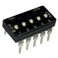 CTS Electronic Components 210-5MSFD DIP Switches THROUGH HOLE, GOLD FLASH DIP SWITCH, 5-POLE, MEDIUM ACTUATOR, BOTTOM SEAL, OFF, STRAIGHT TERMINAL FORM, TUBE PACK