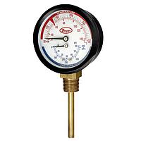 Dwyer TRI2-200-50 Dual Pressure & Temp Tridicator Gage – Adjustable Dial, 3 Connections (3 in, 200 psi, Center Back)