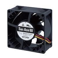 Sanyo Denki 9RA0824G1001 Axial Axial Fan, 80x80x38mm, 24VDC, 85.5CFM, 9.84W, 48dBA, Rib, Low Noise, Tach