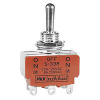 NKK Switches S338 Medium capacity standard size toggles DPDT MOM-OFF-MOM 15A SOLDER LUG