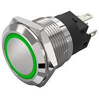EAO 82-5553.2134 Anti-Vandal 82-5553.2134.Illuminated pushbutton.maintained.19 mm.aluminium natural.flush/flat.ring.green.24 V.soldering plug au plated