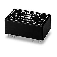 Cincon EC6AW-110S15N Isolated DC-DC Converter, 10 Watt, 4:1 Input Range, 43-160VDC Input, 15VDC Output, 666mA, 88.5% Efficiency, Negative Logic