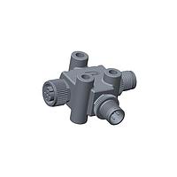 Amphenol LTW TA-A08M-A08F-A08M-01 T-Adapter Circular Metric Connector, T Adaptor, Metal, A Coding, 2A, 08 pins, (End 1) Male Male, (End 2) Female Female, (End 3) Male Male, Screw Thread, IP68 Mated