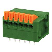 Same Sky (formerly CUI Devices) TBL003-254-06GR-2OR Fixed Terminal Blocks Terminal block, screwless, 2.54, horizontal, 6 poles, green w orange tab