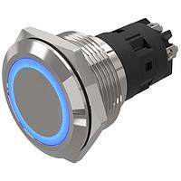 EAO 82-6552.1124 Anti-Vandal 82-6552.1124.Illuminated pushbutton.momentary.22 mm.aluminium natural.flush/flat.ring.blue.24 V.screw terminal