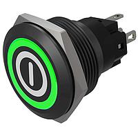EAO 82-6951.11A4.B001 Anti-Vandal Illuminated Pushbutton, Momentary, 22mm, Alu Black, Flush, Ring,Red/Green, 24V, Solder Terminals, On/Off