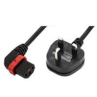 Schaffner IL13P-R-UK1-H05-3100-300 AC Power Cord w/Lock C13+ right-angled, UK plug, H05VV-F, 3x1.00 mm sq., 3 m, Black