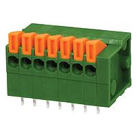 Same Sky (formerly CUI Devices) TBL003-254-07GR-2OR Fixed Terminal Blocks Terminal block, screwless, 2.54, horizontal, 7 poles, green w orange tab