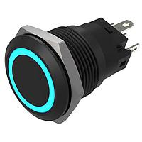 EAO 82-5951.2124 Anti-Vandal Illuminated Pushbutton, Maintained, 19mm, Alu Black, Flush, Ring,Blue, 24V, Solder Terminals