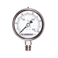 OMEGA PGM-100L-30V/-1BAR Stainless Steel, Dual Scale, Bar and Psi Pressure Gauge (Vacuum; 0~-1bar; 1/2"NPT Male; ±1%)