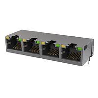 Amphenol Commercial Products RJE494886441 Connectors Low Profile CAT6 RJ45 - 4 Port with LED, Shielded without EMI Tabs