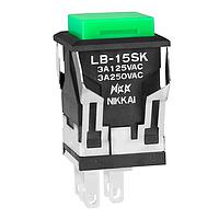 NKK Switches LB15SKW01-F Pushbutton Switches SPDT ON(ON) SQUARE BLACK BODY GREEN CAP