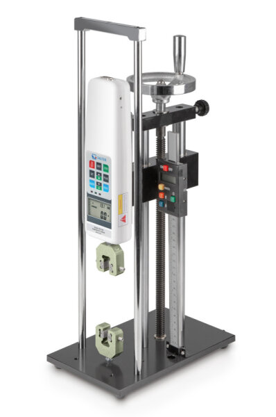 Force gauge stand used for controlled push and pull testing