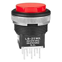 NKK Switches LB25WKW01-CJ Pushbutton Switches ON(ON)BLK BODY PANEL SEAL RED/CLEAR CAP