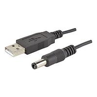 Same Sky (formerly CUI Devices) CBLT-UA-P6-1 USB 2.0 USB Cable, Type A Plug to Dc Barrel Plug 2.5 x 5.5 mm, USB 2.0, 28 AWG, 1 m, Black, TPE