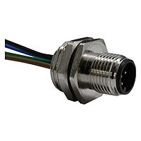 Stewart Connector SS-12000-010 Straight M12 A-Code Connector  Male Front Panel Mount Receptacle with 0.5M Leads  5 Contact