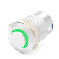 Alcoswitch - TE Connectivity AV1210E612R04 Anti-Vandal Switches Stainless, High Button, Green LED ring, Solder terminal, LED 12VDC