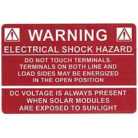 HellermannTyton 596-00232 Solar Label Solar Label, WARNING ELECTRICAL SHOCK HAZARDDC VOLTAGE, 3.75" x 2.5", VL, Red, 50/roll