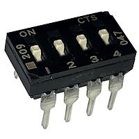 CTS Electronic Components 209-4LPSD DIP Switches THROUGH HOLE, GOLD DIP SWITCH, 4-POLE, LOW PROFILE ACTUATOR, BOTTOM SEAL, STRAIGHT TERMINAL FORM, TUBE PACK