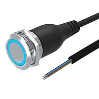 EAO 82-6655.1124 Anti-Vandal Illuminated pushbutton.momentary.22mm.stainless steel SUS 316L.flush/flat.ring illumination Tritan.blue 24VDC.Ag.Cable 200mm without Connector