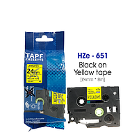 BROTHER HZe-651 Black on Yellow Tape (24mm x 8m)