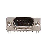 Amphenol Commercial Products G17DC0911231EU High Density D-Sub Connectors Dsub R/A Dip, 9 Position Plug, Sunk 4.27mm, 10u" Au, Footprint 1.6mm, Single Row, Post distance 1.4mm, PCB hole distance 2.3mm, Tail 2.5mm, Tray, Black, PA9T, Terminal Brass
