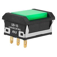 NKK Switches UB16NBKG01N-F Pushbutton Switches SPDT ON-ON SLDR LUG GREEN CAP