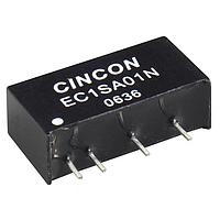 Cincon EC1SA13N Isolated DC-DC Converter, 1 Watt, Unregulated Output, 12VDC Input, 15VDC Output, 67mA, 81% Efficiency, 220uF, SIP