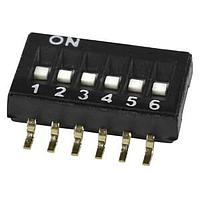 Same Sky (formerly CUI Devices) DS05-127-2-06BK-SMT-TR DIP Switches DIP Switch, SPST, 1.27 pitch, flat actuator, SMT, Tape and reel, 6 position, Black
