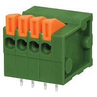 Same Sky (formerly CUI Devices) TBL003-254-04GR-2OR Fixed Terminal Blocks Terminal block, screwless, 2.54, horizontal, 4 poles, green w orange tab