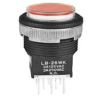 NKK Switches LB26WKW01-01-JC Pushbutton Switches ON-ON BLK PANEL SEAL NEON LMP CLR/RED CAP