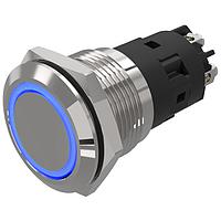EAO 82-5254.2124 Anti-Vandal 82-5254.2124.Illuminated pushbutton.maintained.19 mm.chrome colour.flush/flat.ring.blue.24 V.screw terminal au plated