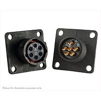 Eaton Souriau-Sunbank UTS010E6SW Receptacles Plastic square flange receptacle, without backshell, with 6 female solder contacts, IP68/69K in unmated conditions, keying W