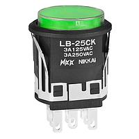 NKK Switches LB25CKW01-5F24-JF Pushbutton Switches ON-(ON) RND 24V GRN LED CLR LENS/GRN DIF