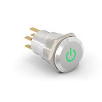 Alcoswitch - TE Connectivity 7-2213766-6 Pushbutton Switches AV19 DPL 0.4VA POWER LED GREEN 24V