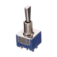 Nidec Components 8C2021-Z High-Reliability Miniature Toggle Switch DPDT, ON-OFF-ON, 11.4mm flatted toggle, 1/4"-40 threaded bushing, solder lug terminals, 6A @ 125V AC