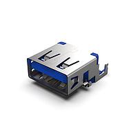 GCT (Global Connector Technology) USB1110-30-A USB Type A Connectors USB3.0 A Skt, Bottom Mnt, TH, R/A, W/shell stake, 30u", T&R
