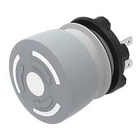 EAO 84-6220.0020 Emergency Stop Switches Stop switch,  22.3 mm,  32 mm, mushroom-head, non illuminative, Grey, Plastic, opaque, round, 1 NC, Maintained, Plug-interminal, 2.8 x 0.5 mm, IP65, according to DIN EN 60529, Twist to unlock, none