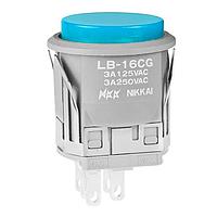 NKK Switches LB16CGW01-05-GJ Pushbutton Switches ON-ON RND GRAY BODY 5V LAMP BLUE/CLR CAP