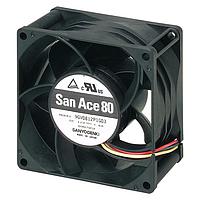 Sanyo Denki 9GV0824P1G031 Axial DC Axial Fan, 80x80x38mm, 24VDC, Guide Vane, Ribless, Tachometer, PWM