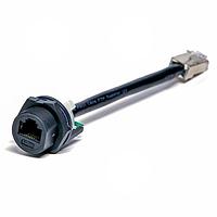 Amphenol LTW RCM-5SPFFG-SCU7B10 Cat 5e RJ, Middle Size, Metal, 1.5A, Cat 5e, Circular, Screw Thread, PCB Board to Plug with Ground, Receptacle With Cable/Wire, Length 100mm, IP67 Unmated